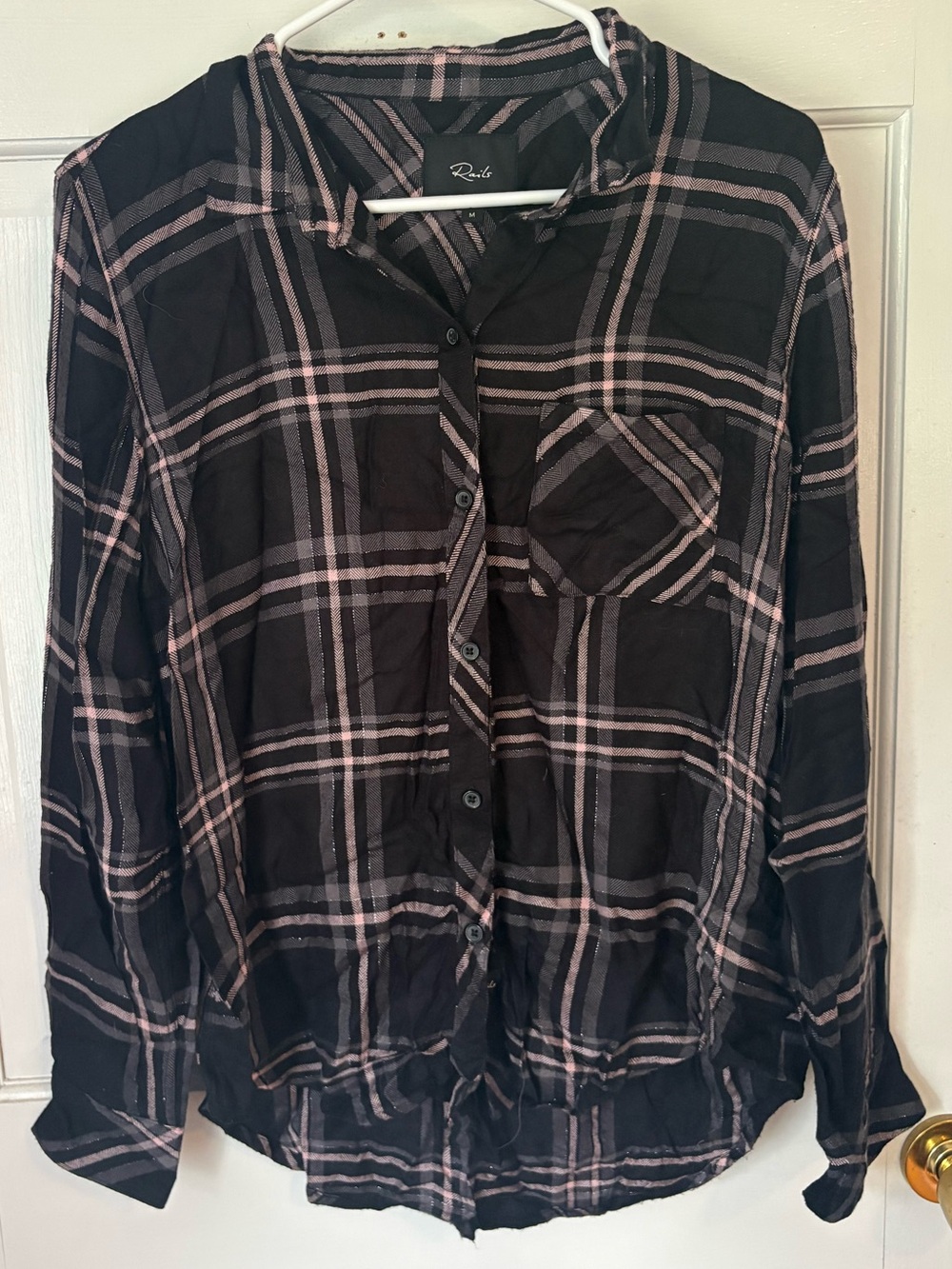 Rails Hunter Plaid Flannel Button Down Onyx Slate Blush, Size Medium (M) Soft - Picture 3 of 16